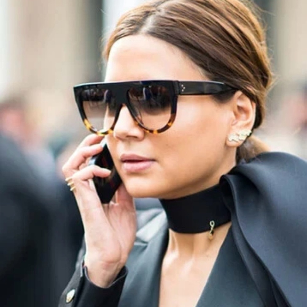 CELINE Flat Top D Frame Celebrity Triomphe Gradient Shades Sunglasses with Case